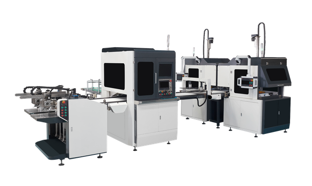 Máquina para fabricar cajas rígidas completamente automática, inteligente y bicanal